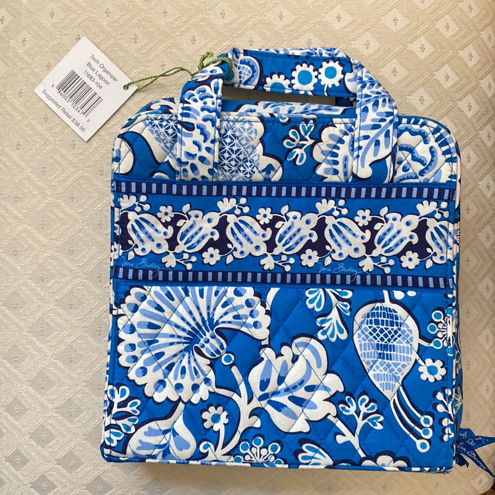 New Vera Bradley “Blue Lagoon” Tech organizer small travel Floral bag retired